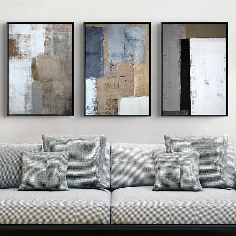 Rustic Vintage Abstract Wall Art Decor Bold Blue Black Bronze Pictures Fine Art Canvas Prints For Modern Office Interiors Home Living Room Decor