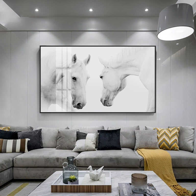Beautiful White Horse Posters Modern Stylish Black White Nordic Canvas Prints Pictures For Modern Home Living Room Paintings Bedroom Decor