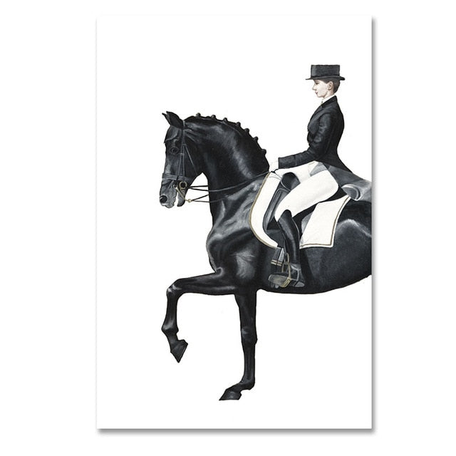 Very Elegant Equestrian Wall Art Luxurious Dressage Paintings Horse And Rider Figure Art Fine Art Canvas Prints For Modern Living Room Decor