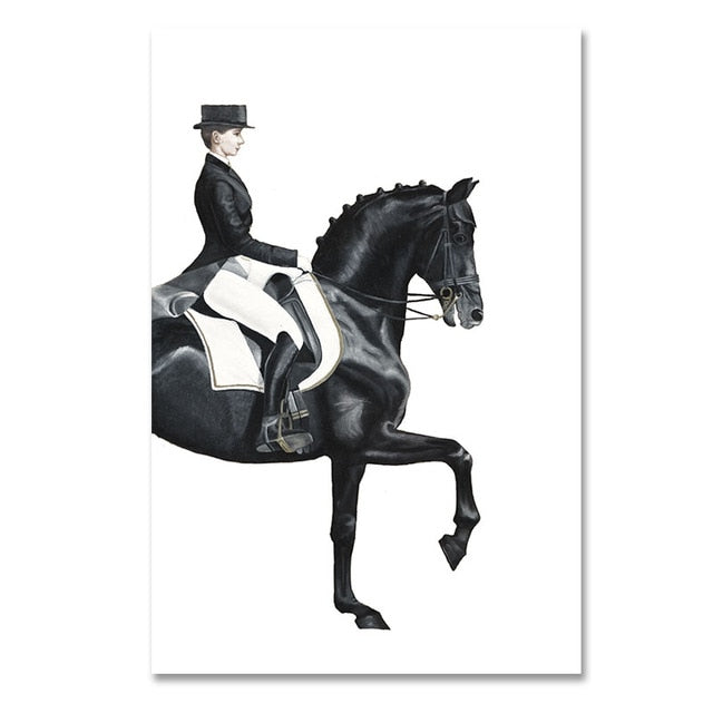 Very Elegant Equestrian Wall Art Luxurious Dressage Paintings Horse And Rider Figure Art Fine Art Canvas Prints For Modern Living Room Decor