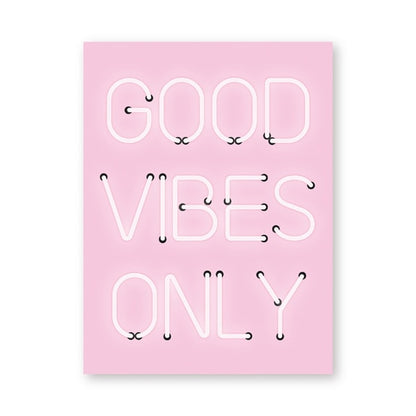 Good Vibes Only Minimalist Quotation Fashion Wall Art Bright Pink Neon Effect Fine Art Canvas Prints Nordic Style Interior Decor For Girls Room