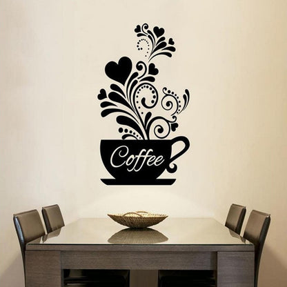 Coffee Cup Wall Art Mural Removable PVC Wall Decal For Kitchen Wall Cafe Decor DIY Creative Coffee Shop Decor Wall Art Decal For Coffee Room