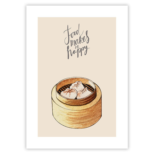 Eat Drink Enjoy Food Makes Me Happy Time For Tea Wall Art Kitchen Posters Fine Art Canvas Prints Colorful Restaurant Wall Decor