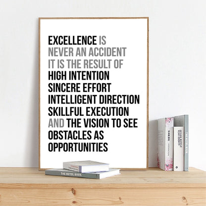 Definition Of Excellence Black and White Wall Art Poster Motivation Quotations Letter Art Fine Art Canvas Prints For Home Office Wall Decor