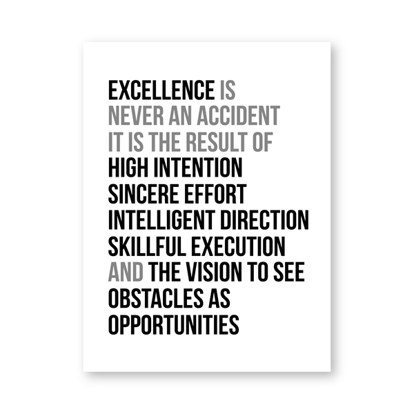 Definition Of Excellence Black and White Wall Art Poster Motivation Quotations Letter Art Fine Art Canvas Prints For Home Office Wall Decor