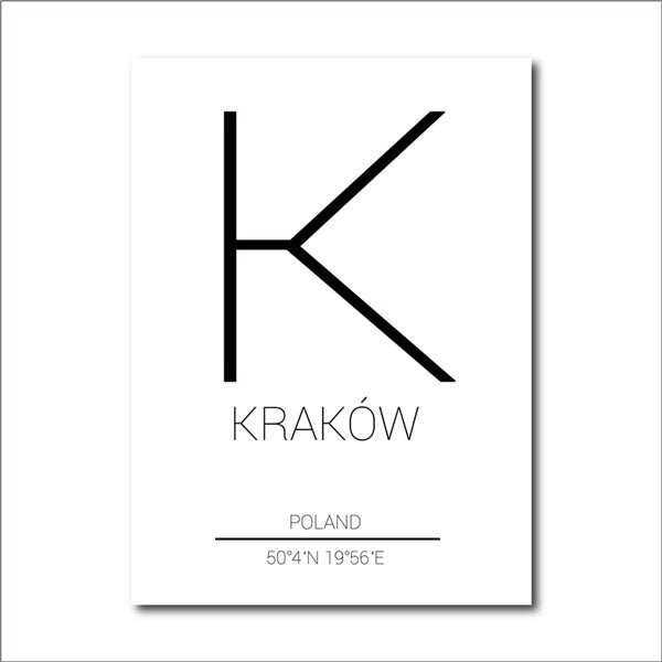 Krakow City Map Art Minimalist Typographic Design Poland Wall Art Poster Fine Art Canvas Print Pictures For Modern Office Home Interior Decor