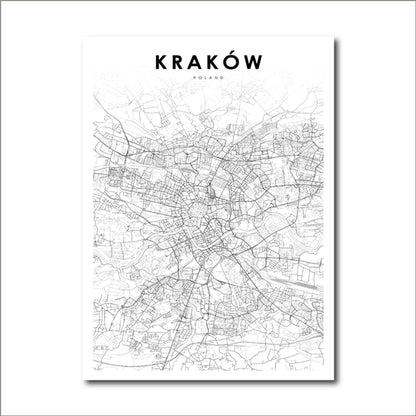 Krakow City Map Art Minimalist Typographic Design Poland Wall Art Poster Fine Art Canvas Print Pictures For Modern Office Home Interior Decor