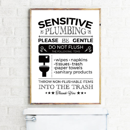 Polite Loo Plumbing Message For Bathroom Wall Art Black and White Retro Style Nordic Poster Fine Art Canvas Print For Modern Home Interior Decor