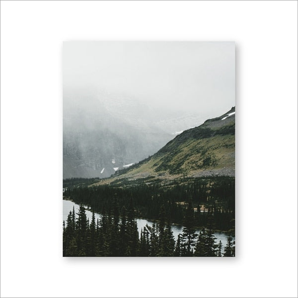 Misty Mountain Forest Lake Wilderness Landscape Wall Art Fine Art Canvas Prints Peaceful Nature Pictures For Office Or Home Living Room Wall Decor