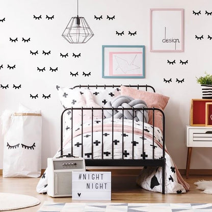 Little Eyelash Wall Decals For Kids Girls Bedroom Decor Cute Night Night Lashes Nursery Decor Removable Self Adhesive PVC Stickers For Creative DIY Decor